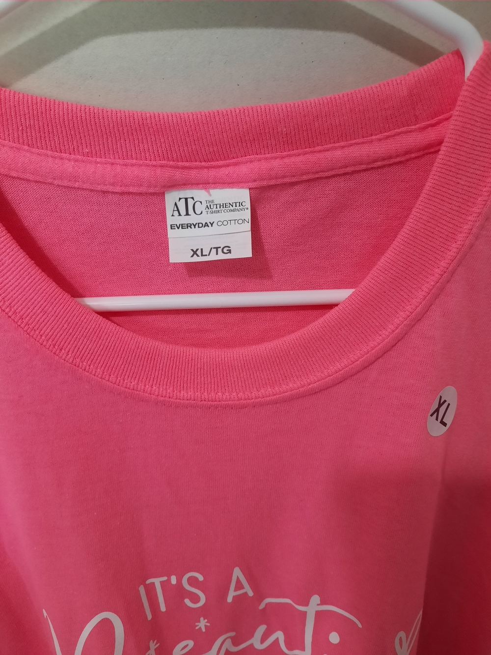 TC Hot Pink Short Sleeve Tee with White Script Slogan - Picture 3 of 5